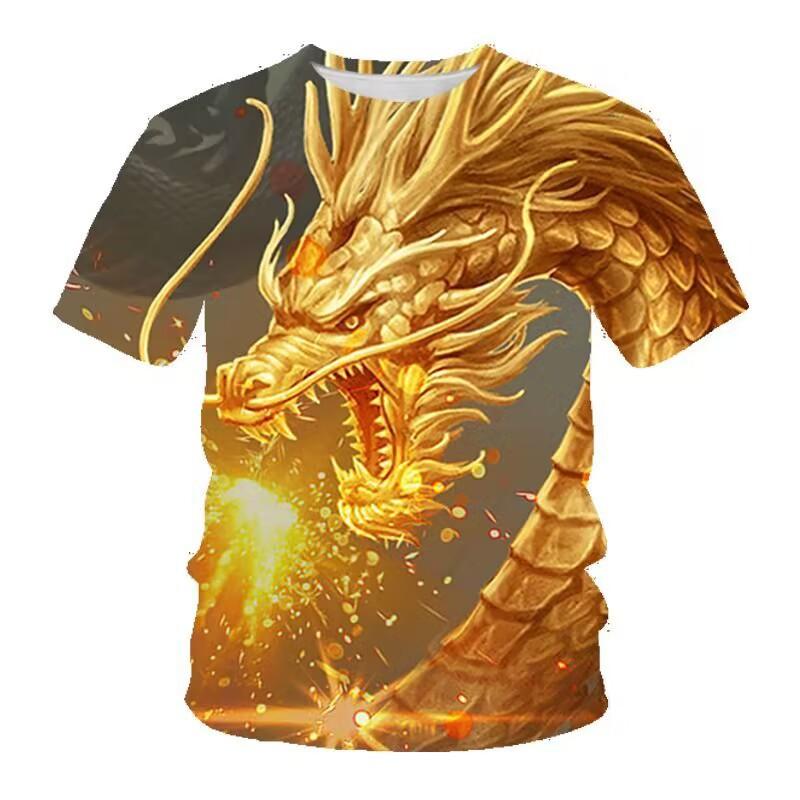 Summer Round Neck 3D Dragon Pattern Print Top Fashionable Casual Short Sleeved Men's T-shirts