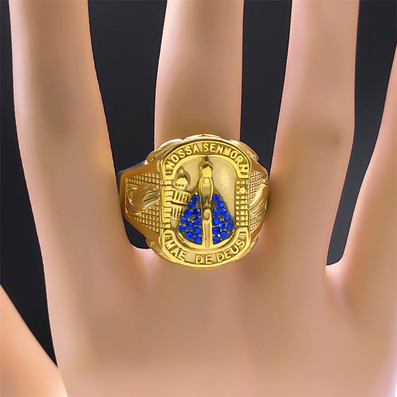 Crystal Our Lady of Aparecida Brazil Nossa Senhora Ring Men Stainless Steel Virgin Mary Rings Jewelry Boyfriend Gift RRR514S05