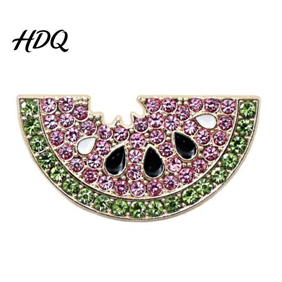 Women Alloy Badge 1/2Pcs Rhinestone Watermelon Slice Brooch Sparkling Fruit Lapel Pin Sweater Summer Pin Cardigan Coat Suits Accessories,