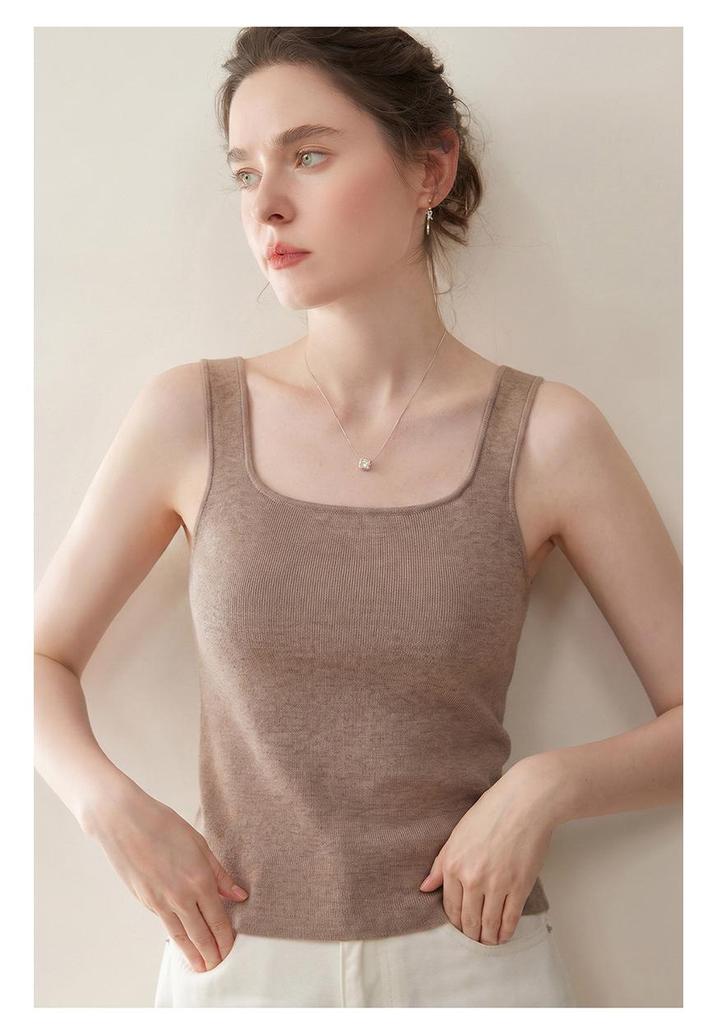 Women's French Retro Wool Knit Square Neck Sleeveless Vest Camisole