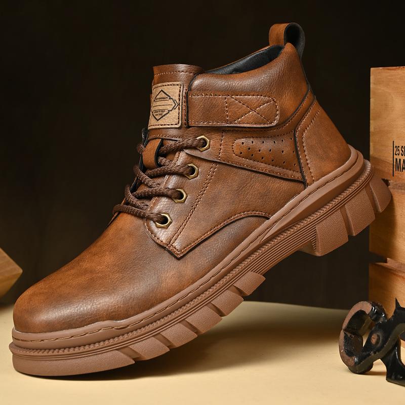 Fashion Handmade Man High Top Shoes Fashion Casual Leather Mens Ankle Boots Short Outdoor Sneakers Classic Non-Slip Men Motorcycle Boots