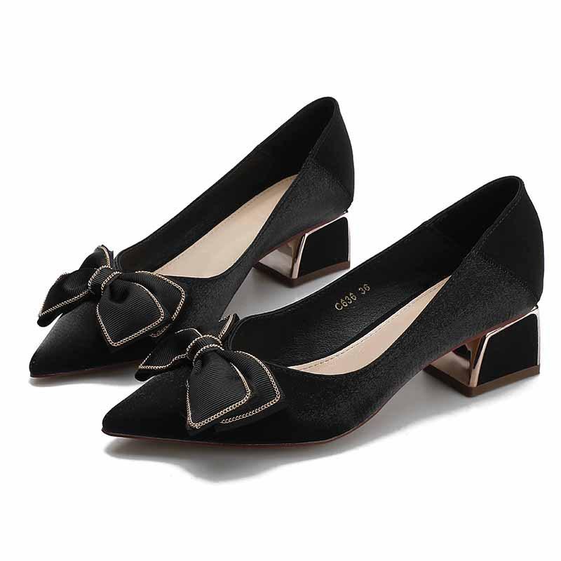 

Французский темперамент бант туфли на высоком каблуке фея фея стиль острый носок толстый каблук одинарная обувь женская корейская версия мелкий вырез банкет женская обувь 34 чёрный