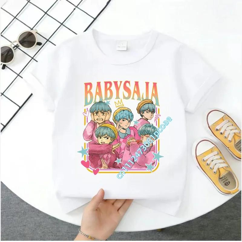 K-pop Demon Hunter Cartoon T-shirt, Summer Polyester T-shirt, Saja Children's Set, Gift, Baby and Children's Clothing for Summer
