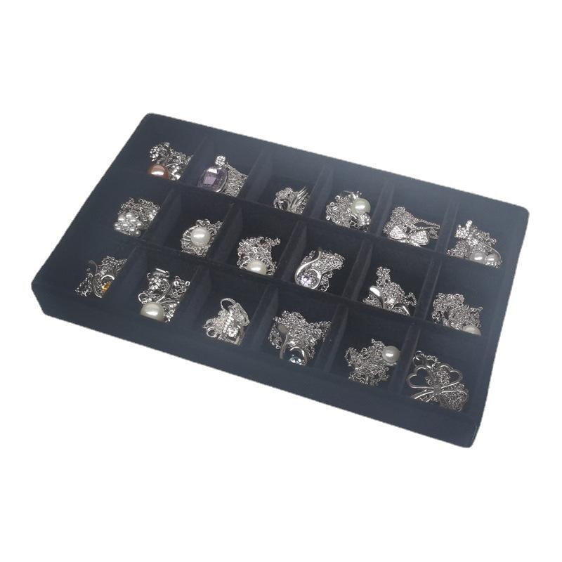 Black Velvet Jewelry Organizer - 18-Compartment Small Tray for Rings, Earrings, and Necklaces