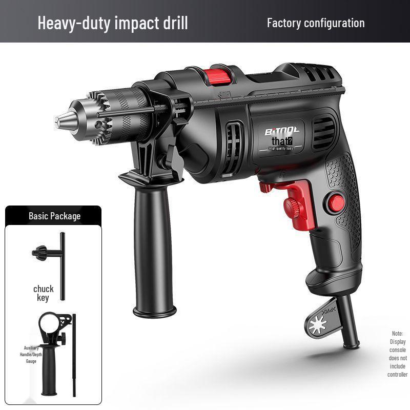 220V Multifunction Handheld Electric Drill & Screwdriver with Pistol Grip, Hammer & Power Tool Functions.