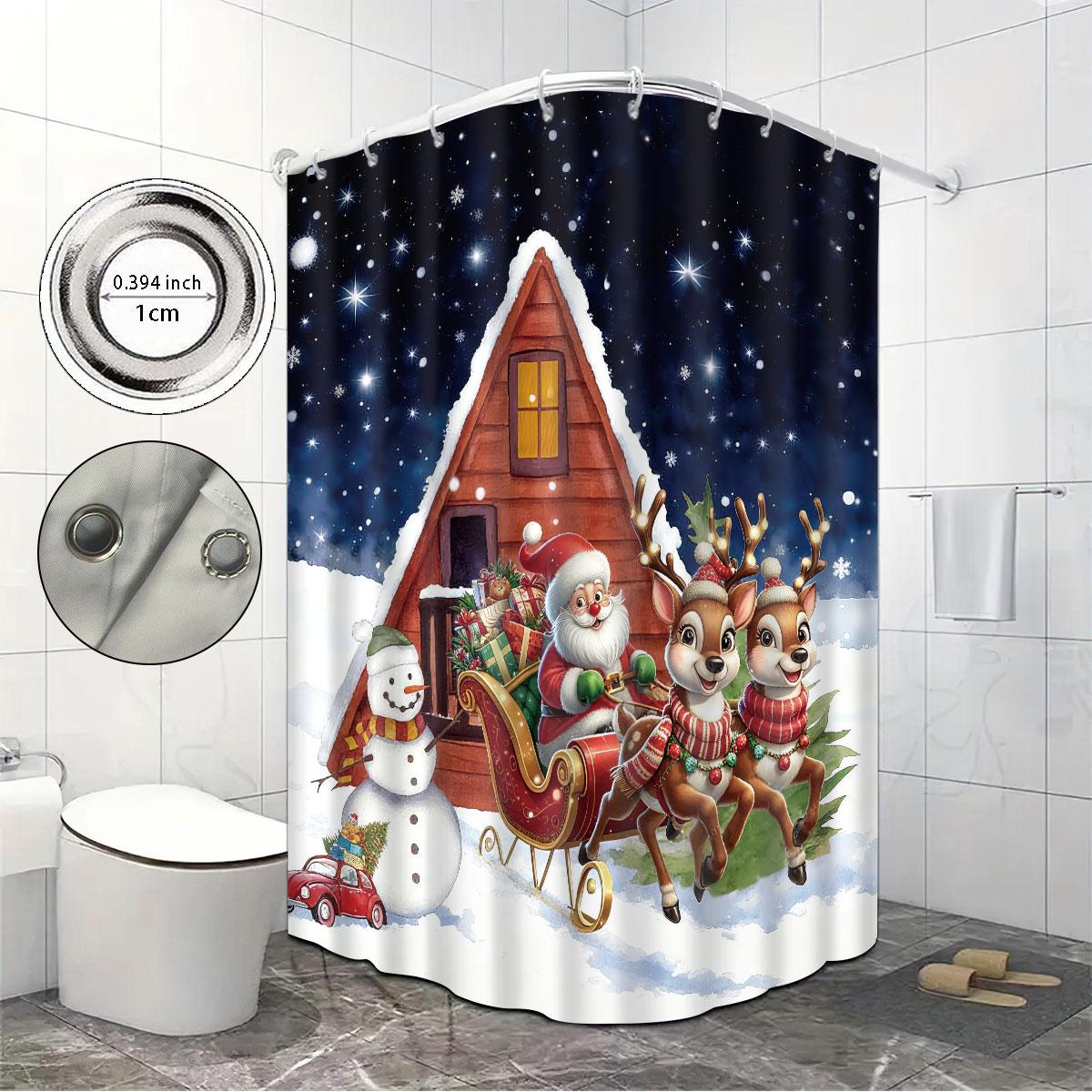 

1Pc Merry Christmas, Christmas Town Printed Waterproof Shower Curtain With 12 Hooks, Multiple Sizes Machine Washable W60H190(CM)-1 Pcs