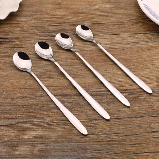 2Pcs Spoon Durable Long Handle Easy To Clean Stainless Steel Soup Spoons Dinner