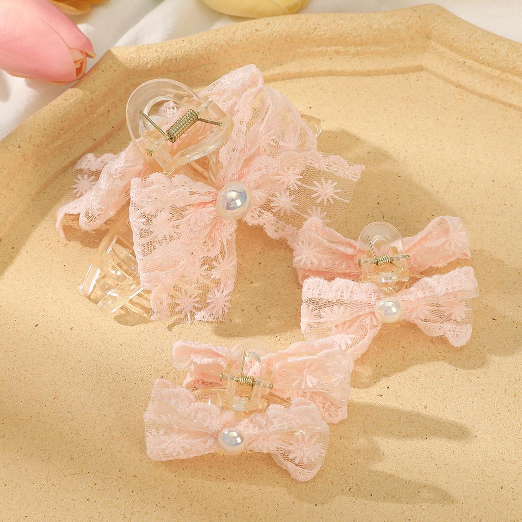 AWAYTR Mesh Pearl Bowknot Hair Claws Elegant Hair Clips Crab For Women Girl Gift Hair Accessories Valentine Headwear