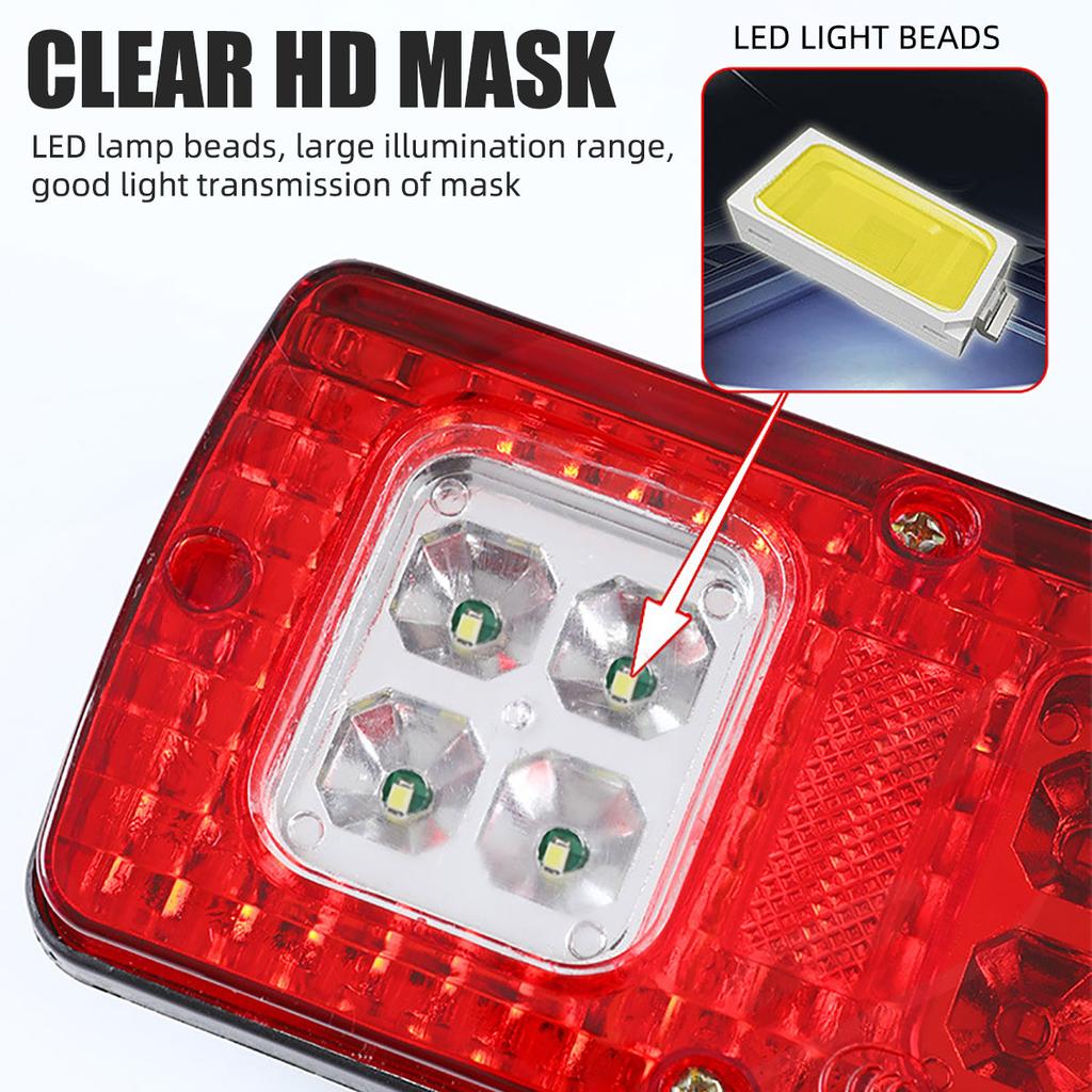 2Pcs 24V Truck LED Waterproof Taillights Indicator Lamp For Trailer Lorries Boat RV Caravan Van Flow Steering Brake Reversing