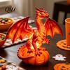 Seasonal Spooky Table Decoration Dragon Solar Garden Light, Halloween Night Resin Gothic Pumpkin Unique Gift for Lovers Statue, Medieval Fantasy