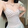 #Summer new sweet and spicy style jacquard print sling vest female slim one-piece chest pad versatile top