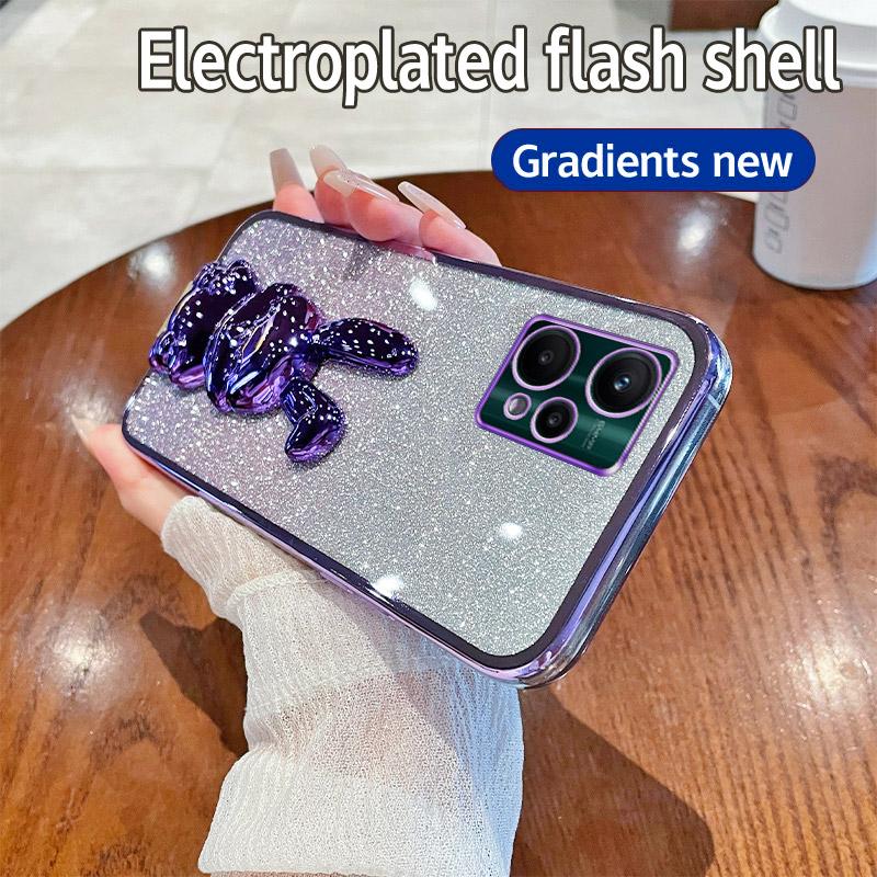 

For Realme V25/9 Pro 5G/9 5G Mobile Phone Case Support Kickstand Shockproof Glitter Cover Purple