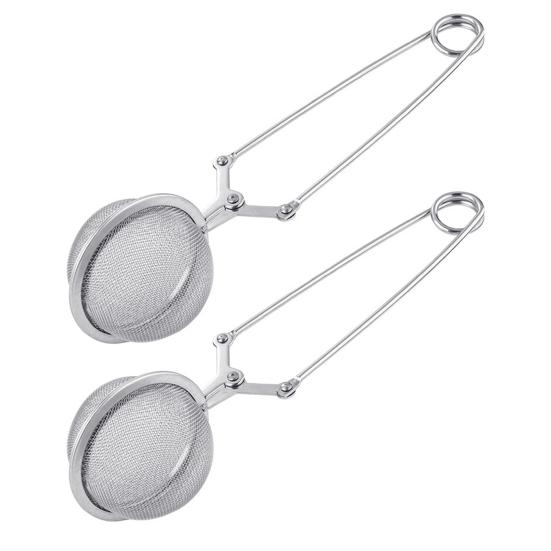 Stainless Steel Tea Infuser with Handle Mesh Snap Ball Tea Strainer Reusable Metal Tea Steeper with Tong Pincer for Loose Tea Herbs Spices
