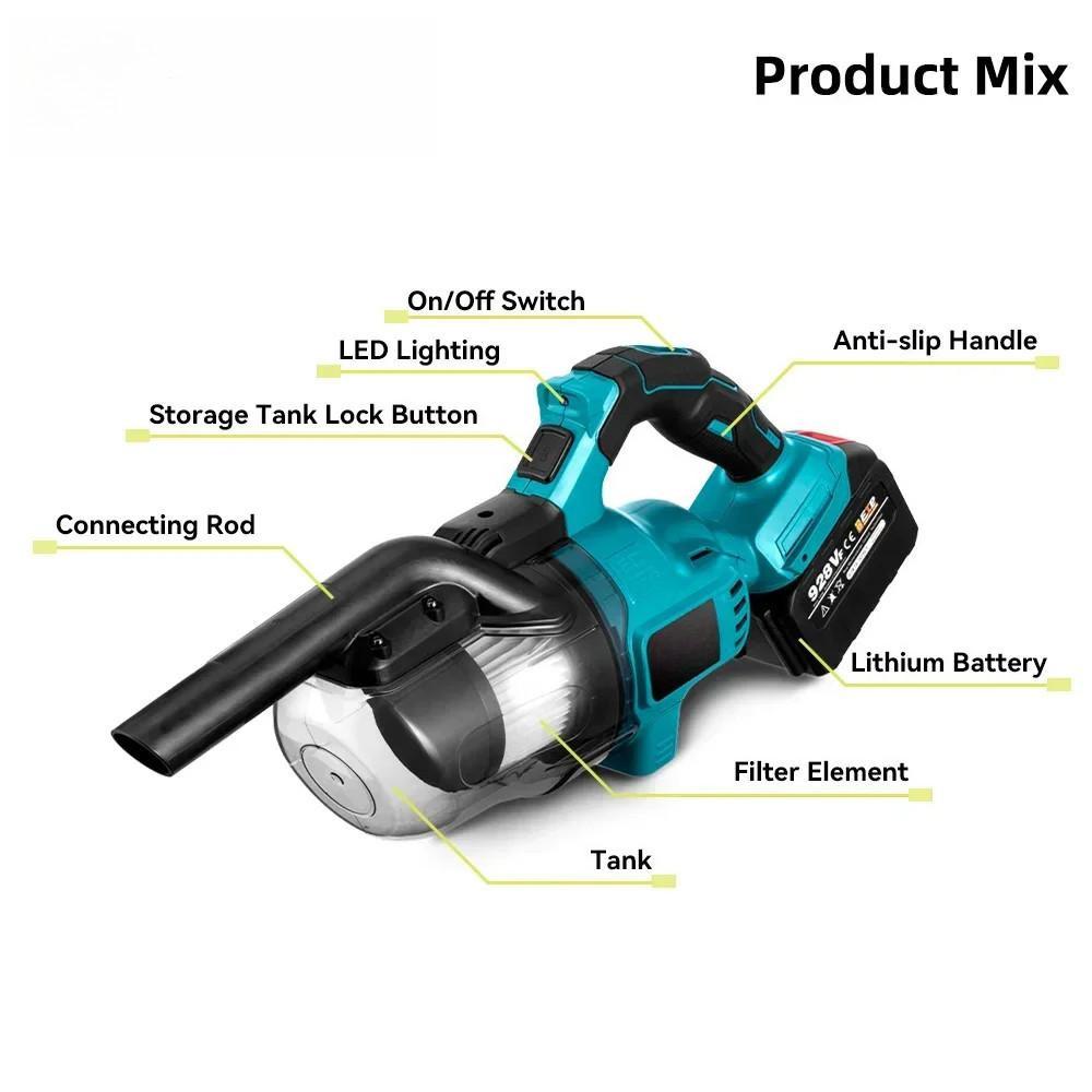 1000W High Power Cordless Electric Vacuum Cleaner Portable Efficient Household Industrial Construction Clean Tools