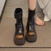 Buckle women's short boots 2025 autumn new black retro versatile small thick-soled fried street locomotive boots