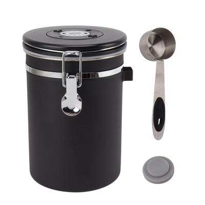 1.8L Coffee Sealed Container Stainless Steel Coffee Bean Storage Container with Spoon Black