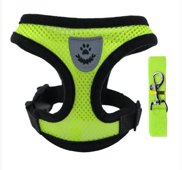 

Дышащая шлейка-жилет с поводком для маленьких и средних собак и кошек M зелёный