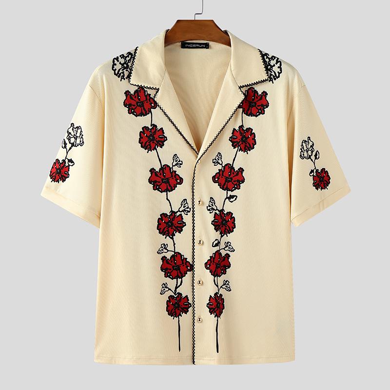 

INCERUN Men Summer Lapel Neck Floral Print Texture Casual Shirts 3XL абрикосовый
