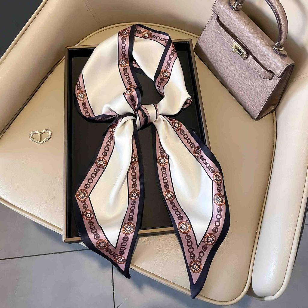 Art French Polka Dot Long Silk Scarf Femininity Versatile High Sense Spring and Autumn New with Shirt Scarf Belt