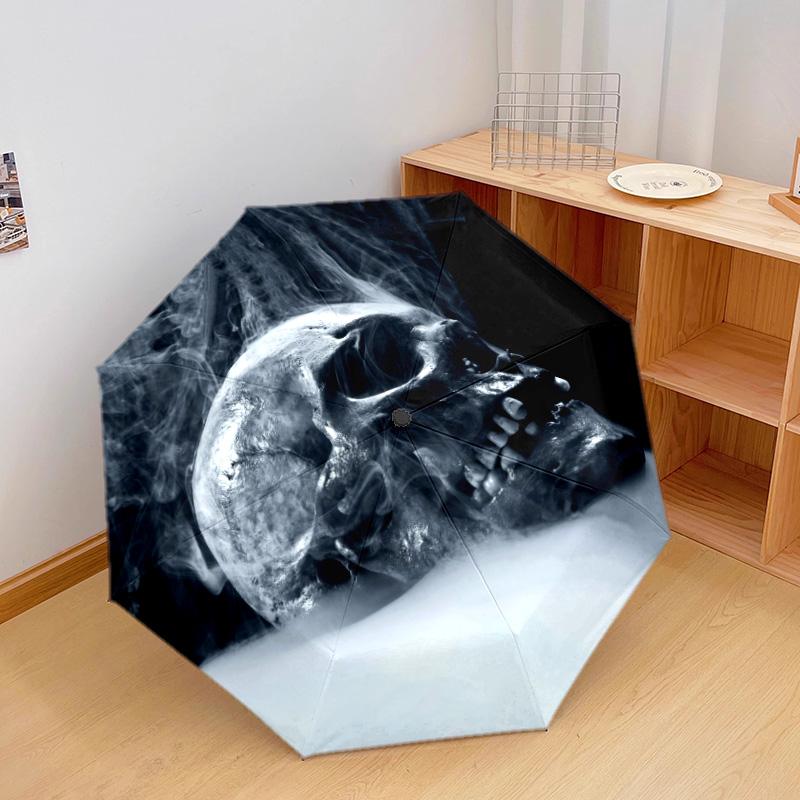 1Pc Skulls Automatic Umbrella - Suitable Travel Outdoor Portable Umbrella Birthday Gift Daily Essentials