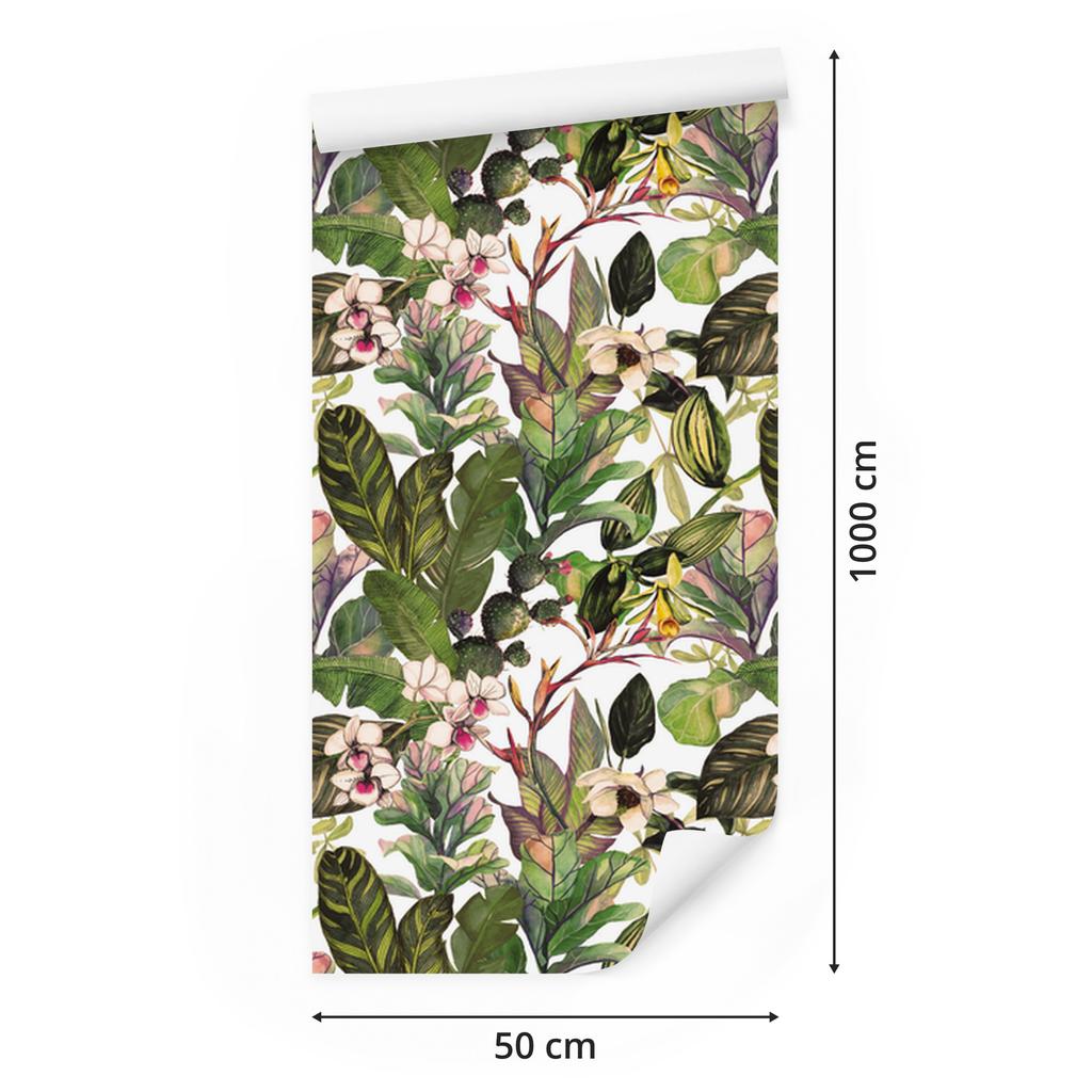 Tropical Leaves with Cacti Wallpaper for Living Room and Bedroom 50x1000