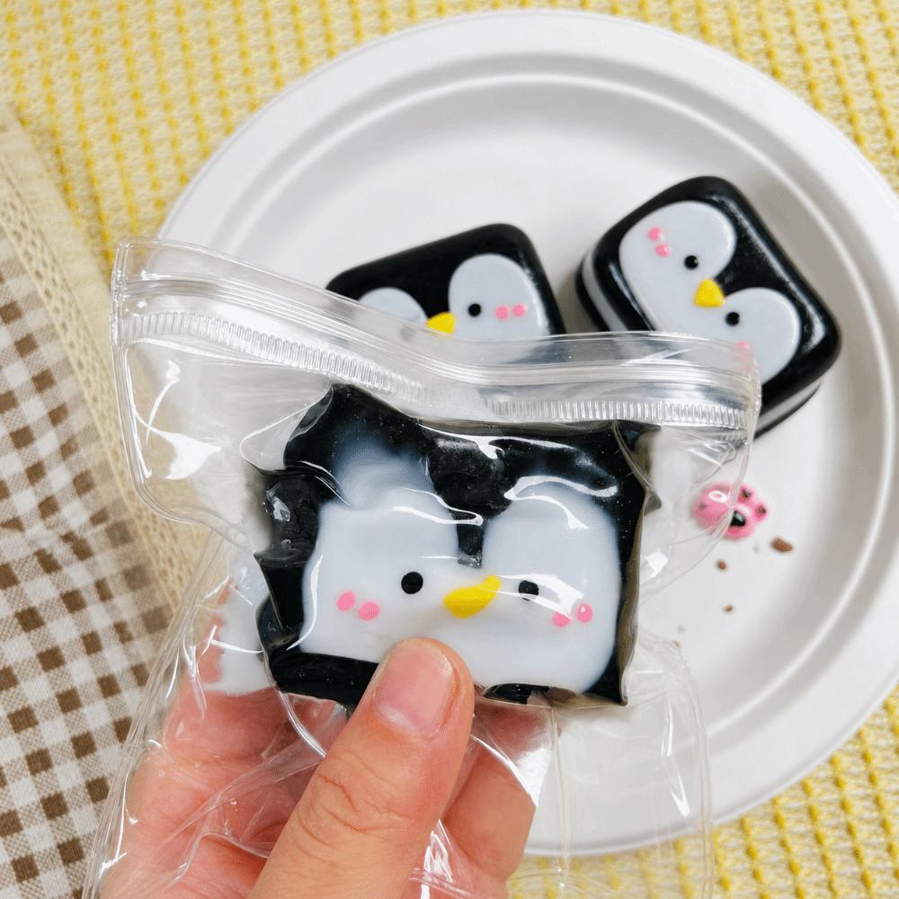 Cookie Shape Penguin Face Squishy Toy Glossy Surface Stress Relief Toy Daily Relaxation