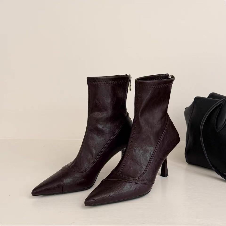 Short boots new fashion stiletto autumn versatile pointed short boots femininity simple rear zipper