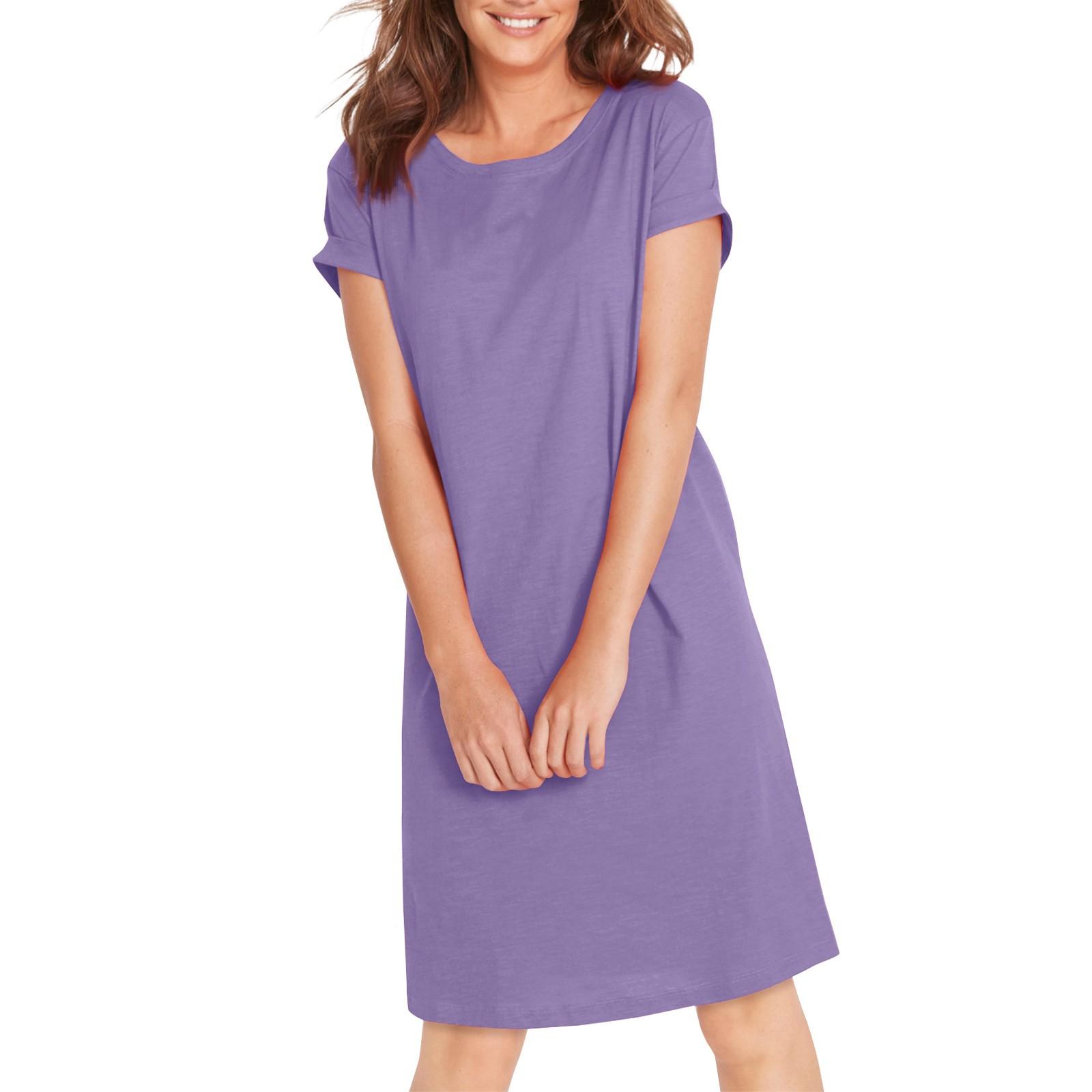 

Женские летние платья, повседневные сарафаны с коротким рукавом и круглым вырезом, купальник, простое свободное платье XXL фиолетовый