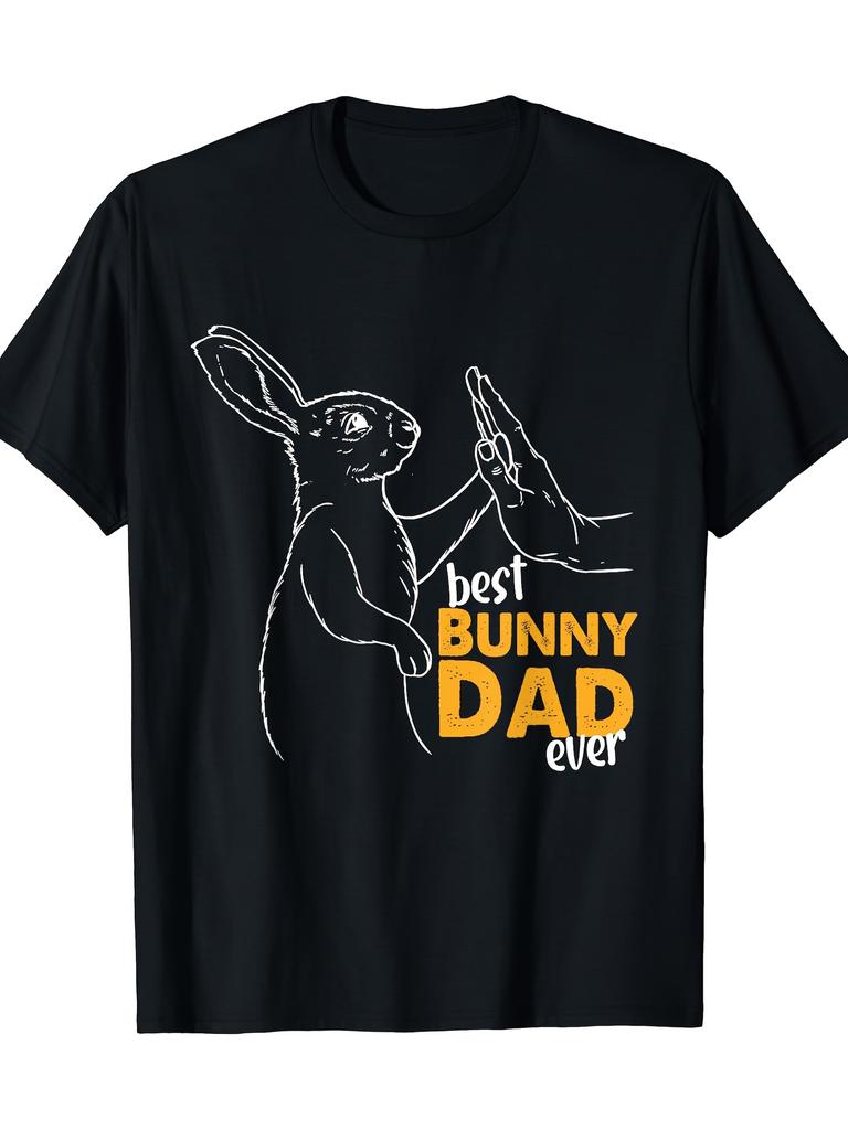 Best Bunny Dad Ever Rabbit High Five Graphic Tee Soft Cotton Casual Mens TShirt