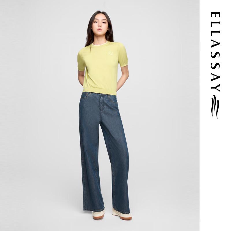 ELLASSAY Women's Merino Wool Silk Blend Short Sleeve Knit Top