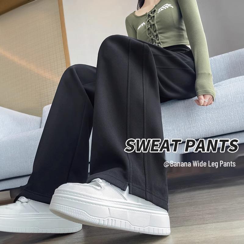 

Women s Black Casual Straight-Leg Banana Pants - Spring/Autumn 2025, Narrow/Wide Leg, Thin Sporty Style M [100-110 jin]