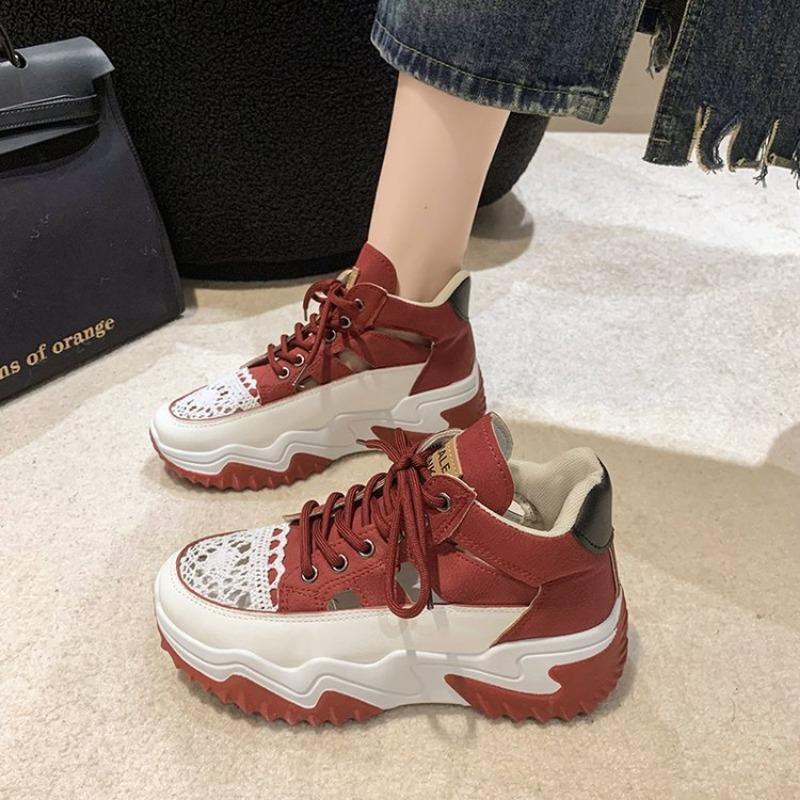 Summer New Inner Height Increase Hollow Sports Casual Shoes Thick-soled Little White Shoes Breathable Mesh Dad Shoes