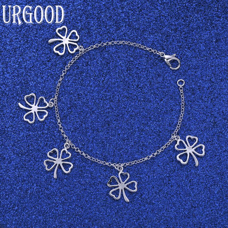 925 Sterling Silver Four-Leaf Clover Pendant Bracelet Fashion Gift Jewelry