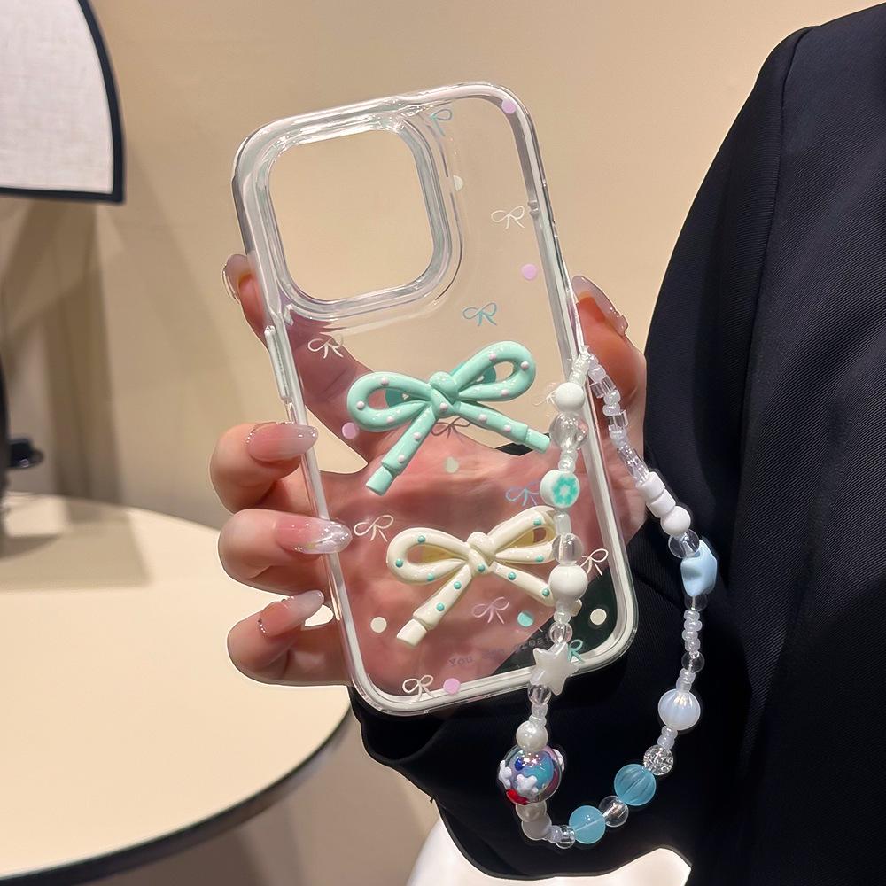 ins Korean polka dot bow is suitable for Apple 16ProMax mobile phone case, premium sense 17 bracelet 13 protective case.