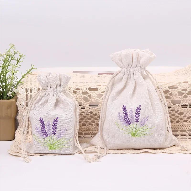 5pcs 10x14cm/13x18cm Embroidery Printed Lavender Imitation Hemp Linen Bag Wedding Party Gift Packaging DIY Garment Accessories