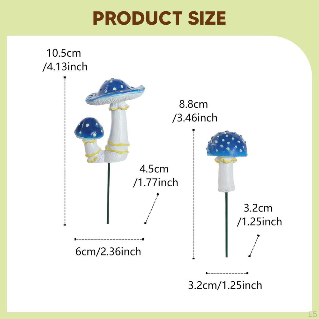 2 Decorative Mushroom-Shaped Garden Stakes for Flower Pots, Small Sculptures, Miniature Figures