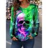 Autumn Halloween Women's Long Sleeve T-Shirt Fun Skull Pumpkin 3D Printed Round Neck Polyester Everyday Casual Shirt