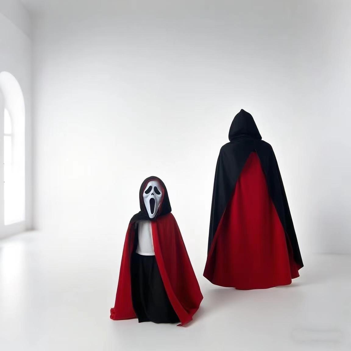

Double-Layer Gold Velvet Halloween & Christmas Vampire Grim Reaper Cosplay Cape in Black and Red Child Cloak