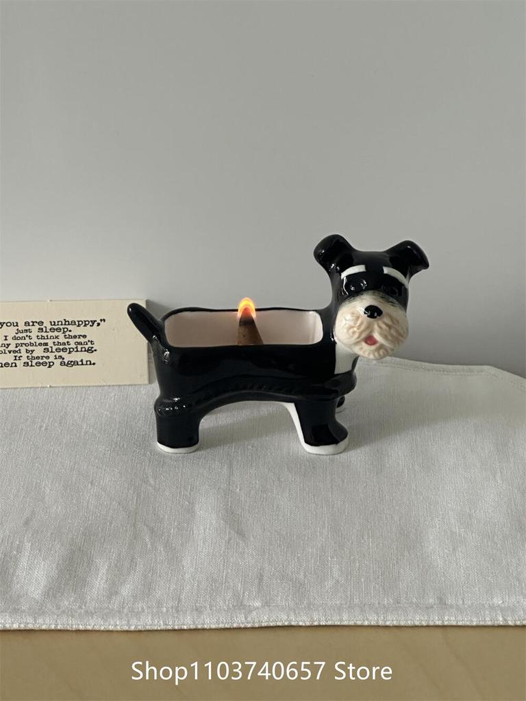 Creative Schnauzer Cute Cartoon Puppy Ceramic Incense Burner Ornaments Ins Style Storage Decorative Ornaments