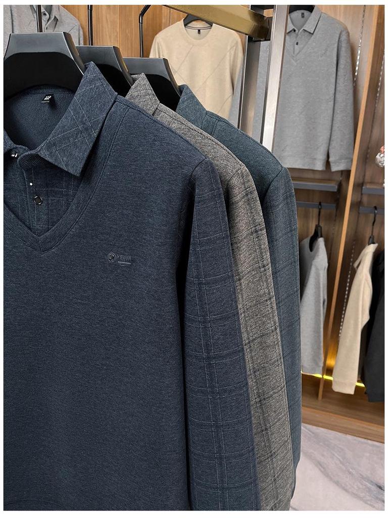 Dicker Samt-Strick-Pullover mit Revers für Männer mittleren Alters und ältere Männer - Stilvoller Zwei-in-Eins Winterpullover