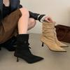 Fashion Fine Boots 2025 Autumn and Winter Thin Strap Pointed Suede Thin Heel High Boots But Knee High Heel Boots Women's Shoes