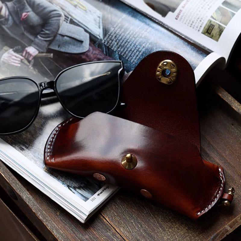 Unisex Retro Hanging Pu Leather Glasses Bag Portable Lanyard Hanging Sunglasses Case Simple Handmade Glasses Storage Box