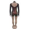 C7055 European & American Sequin Deep V Long Sleeve Mini Dress - Women's Fashion