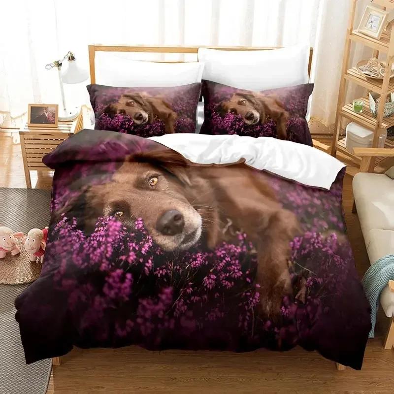 Purple Bedding Set Violets Dog Duvet Cover Quilt Cover 3D Lavender Butterfly Double For Full King Queen Twin Single Size