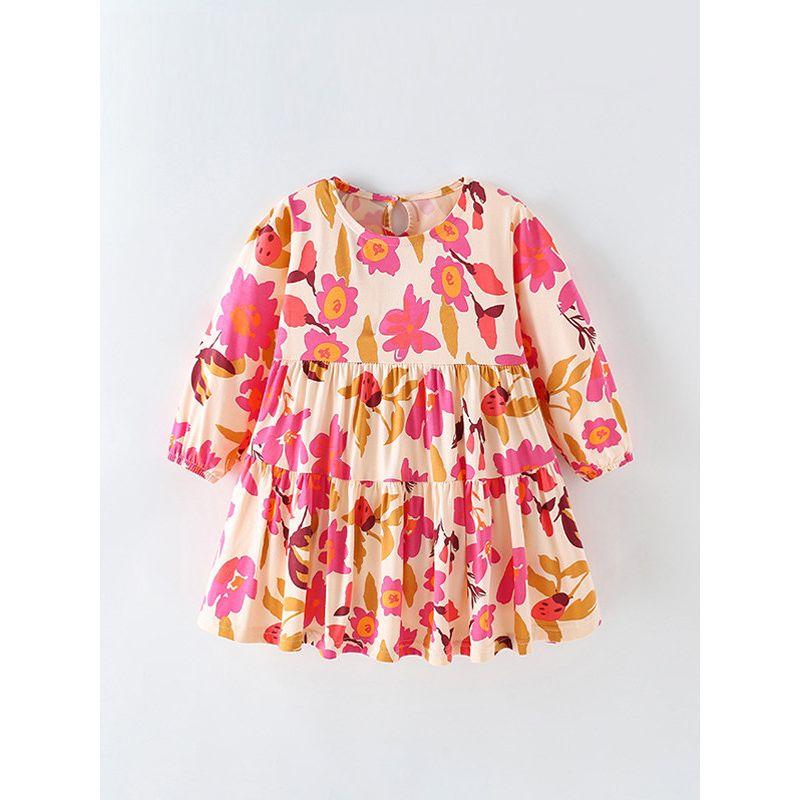 Cross-Border Malwee Girls' Dress, Autumn Style, Round Neck, Long Sleeves, European and American Style, Trendy Printed Children's Dress