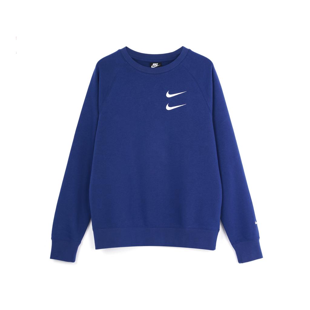 Nike Embroidered Swoosh Crew Neck Sweatshirt Men Tops Black Blue CJ4872-455