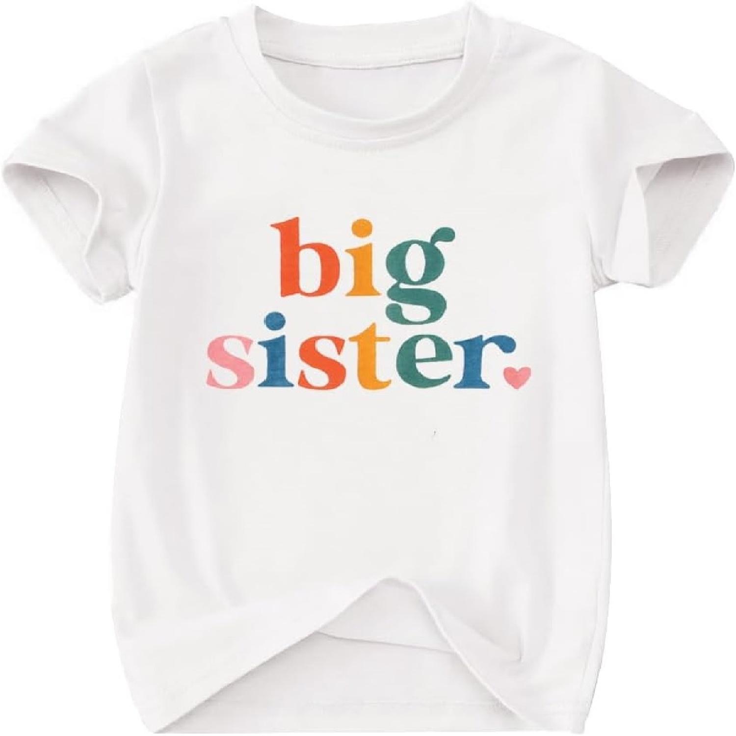 

Toddler Big Sister T-Shirt Big Sis Sibling Reveal Crewneck Tee Baby Girls Short Sleeve Announcement Summer Cute Top XXXXXL білий