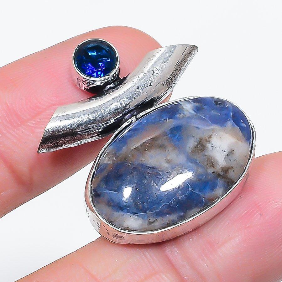 

Натуральный содалит, драгоценный камень топаз, ювелирная подвеска из стерлингового серебра 925 пробы, 1,22 Q5K63