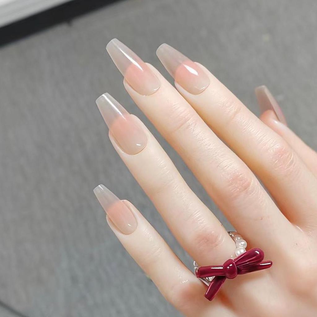 Nude Peach Pink Gradient Blush Medium-Long Press-On Nails - Xiaohongshu Favorite