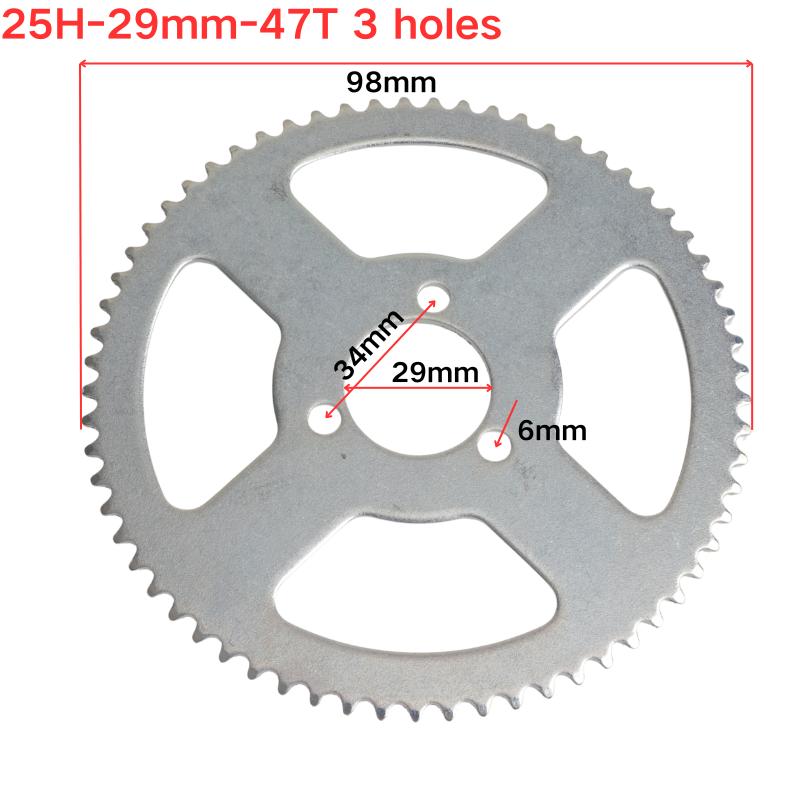 25H 47T 55T 65T 68T 70T 80T 92T Tooth 29MM Rear Sprocket for 47CC 49CC Mini Motor ATV Beach Buggies Dirt Bike Mini Dirt Bike 25H-29mm-47T 3 holes